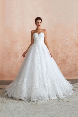Elegant Sweetheart White Wedding Dress | Simple Tulle Beach Aline Ball Gown