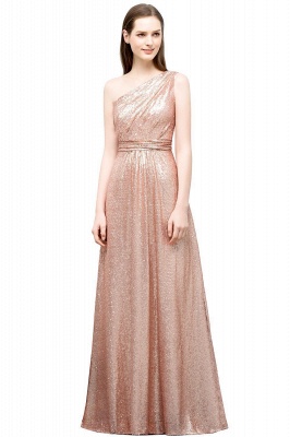 A-line Sleeveless Floor Length One-shoulder Sequins Prom Dresses_1