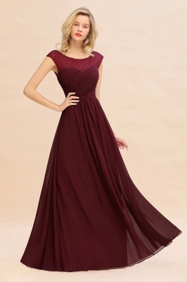 Cap Sleeve Burgundy Evening Maxi Gown Chiffon Floor Length Bridesmaid Dress_6