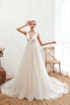 Sexy V-neck Princess Tulle Wedding Dress with Lace Appliques