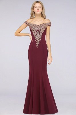 Off the Shoulder Gold Appliques Mermaid Evening Gowns Slim Prom Dress_33