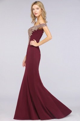 Off the Shoulder Gold Appliques Mermaid Evening Gowns Slim Prom Dress_39