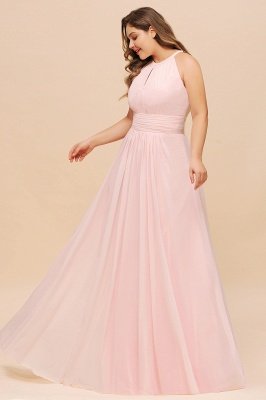 Halter Pink Bridesmaid Dress Plus Size Chiffon Wedding party Dress for Girls_5