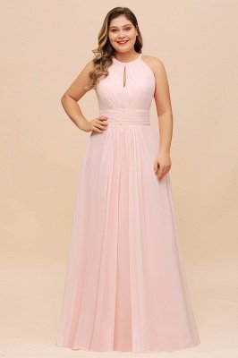 Halter Pink Bridesmaid Dress Plus Size Chiffon Wedding party Dress for Girls_1