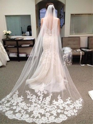 Ivory Lace Edge Chapel Length Bridal Wedding Veils