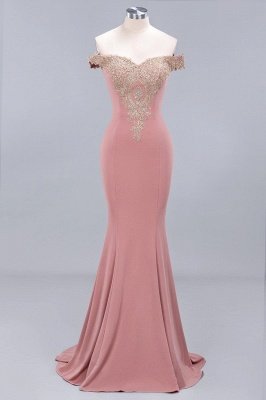 Off the Shoulder Gold Appliques Mermaid Evening Gowns Slim Prom Dress_10