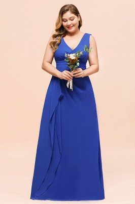 Plus Size Chiffon Sleeveless Royal Blue Bridesmaid  Dress V-neck Simple Wedding Dress_7