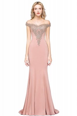 Off the Shoulder Gold Appliques Mermaid Evening Gowns Slim Prom Dress_3
