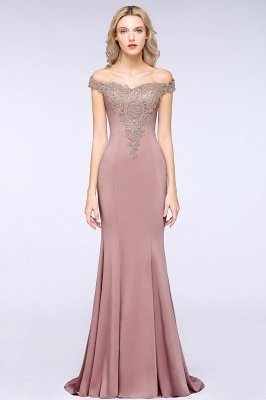 Off the Shoulder Gold Appliques Mermaid Evening Gowns Slim Prom Dress_20