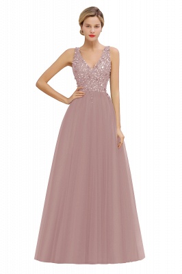 Sparkly Sequins V-Neck Aline Evening Maxi Dress Tulle Prom Dress_1