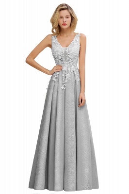 A-Line V-neck Floor-Length Tulle Sequined Prom Dresses_6