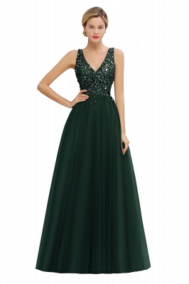 Sparkly Sequins V-Neck Aline Evening Maxi Dress Tulle Prom Dress_4