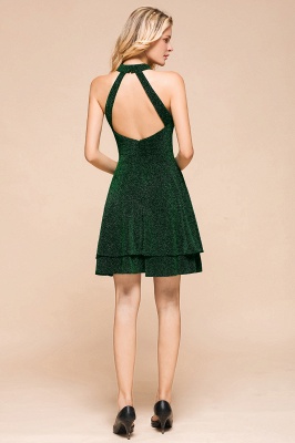 Halter Knee Length Homecoming Dress Sleeveless Dark Green Bright Silk Evening Dress_4
