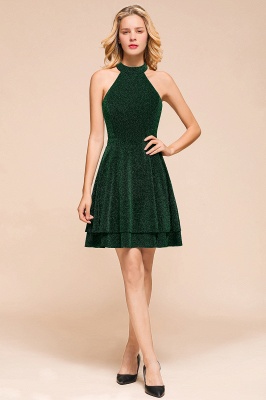 Halter Knee Length Homecoming Dress Sleeveless Dark Green Bright Silk Evening Dress_3