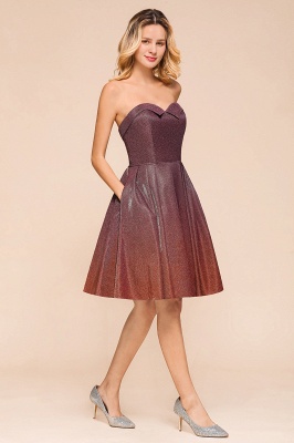 Sweetheart Sleevless Mini Homecoming Dress Bright Silk Knee Length Prom Dress_5