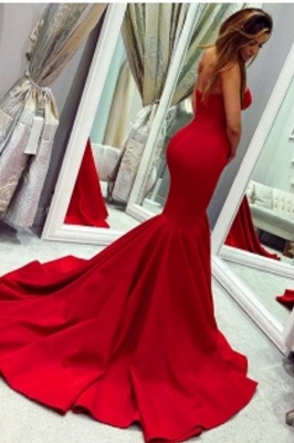 Robes de bal dos nu sexy en satin rouge chérie robes de soirée sans manches sirène_2