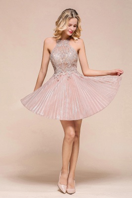 Halter Sparkly Short Homecoming Dress Floral Lace Aline Prom Dress Knee Length_6