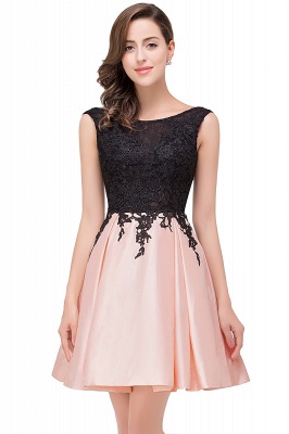 Short A-line Lace Appliques Sleeveless Prom Dresses_4