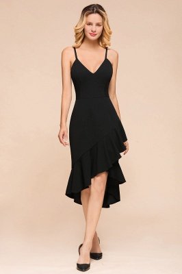 Sexy Spaghetti Straps Sweetheart Slim Hi-Lo Party Dress Vintage Backless Black Prom Dress_1