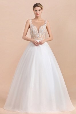 Gorgeous Illusion Neck Button Sleeveless White Ball Gown Wedding Dress