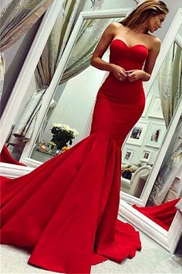 Robes de bal dos nu sexy en satin rouge chérie robes de soirée sans manches sirène_1