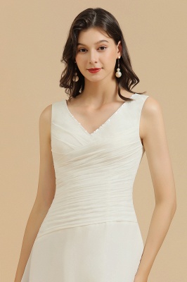 V-Neck White Simple Chiffon Mini Daily Casual Dress Short Party Dress_7