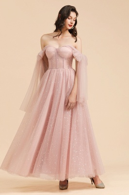 V-Neck Ruffle Chffion Sleeves Aline Bridesmaid Dress Dusty Pink Wedding party Dress_8