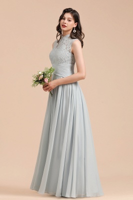 Halter Grey Lace Chiffon Bridesmaid Dress Floor Length Wedding Party Dress_7