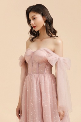 V-Neck Ruffle Chffion Sleeves Aline Bridesmaid Dress Dusty Pink Wedding party Dress_7