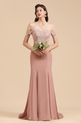 Charming Off the Shoulder Lace Mermaid Party Gown Slim Bridesmaid Dress_6