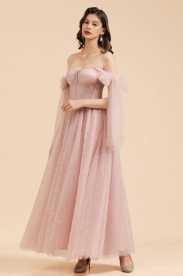 V-Neck Ruffle Chffion Sleeves Aline Bridesmaid Dress Dusty Pink Wedding party Dress_4