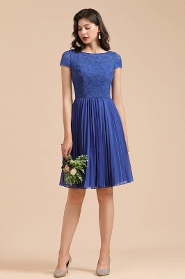 Cute Lace Chiffion Mini Party Dress Short Sleeves  Knee Length Homecoming Dress_4