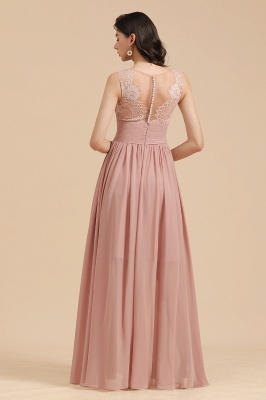 Elegant Dusty Pink Sleeveless Floral Lace Bridesmaid Dress Side Split Party Dress_3