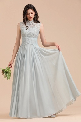 Halter Grey Lace Chiffon Bridesmaid Dress Floor Length Wedding Party Dress_4