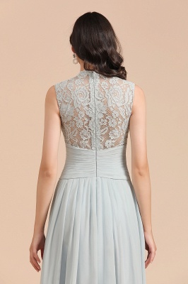 Halter Grey Lace Chiffon Bridesmaid Dress Floor Length Wedding Party Dress_9