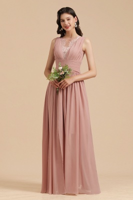 Elegant Dusty Pink Sleeveless Floral Lace Bridesmaid Dress Side Split Party Dress_1