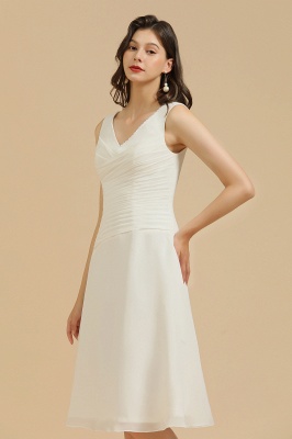 V-Neck White Simple Chiffon Mini Daily Casual Dress Short Party Dress_4