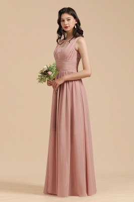 Elegant Dusty Pink Sleeveless Floral Lace Bridesmaid Dress Side Split Party Dress_7