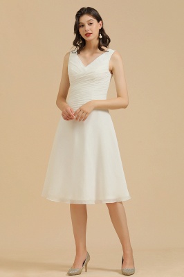 V-Neck White Simple Chiffon Mini Daily Casual Dress Short Party Dress_1