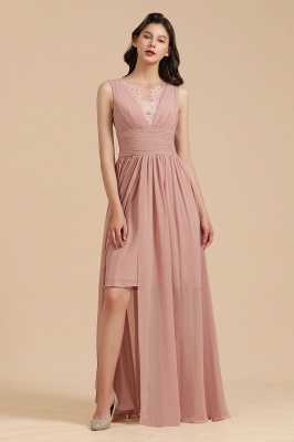 Elegant Dusty Pink Sleeveless Floral Lace Bridesmaid Dress Side Split Party Dress_6