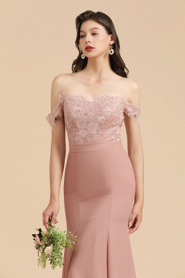 Charming Off the Shoulder Lace Mermaid Party Gown Slim Bridesmaid Dress_9
