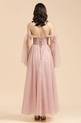 V-Neck Ruffle Chffion Sleeves Aline Bridesmaid Dress Dusty Pink Wedding party Dress_2