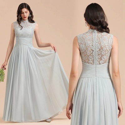 Halter Grey Lace Chiffon Bridesmaid Dress Floor Length Wedding Party Dress_10