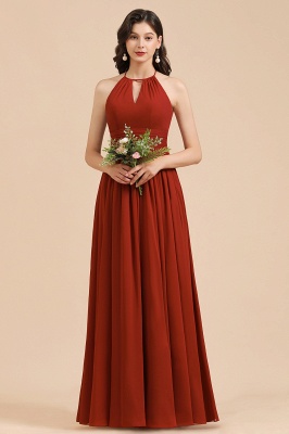Elegant Halter Aline Chiffon Bridesmaid Dress Sleeveless Floor Length Wedding Party Dress_5