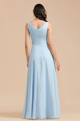 V-Neck Chiffon Aline Bridesmaid Dress Sleeveless Floor Length Simple Wedding Dress_3
