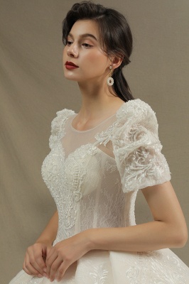 Chic Short Sleeves Tulle Lace Appliques Bridal Gown Spring Garden Wedding Dress_6