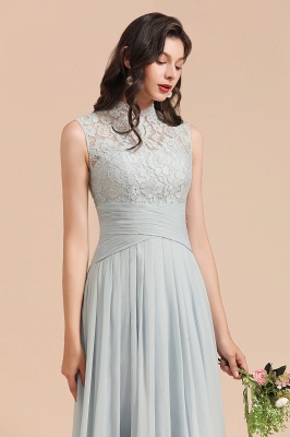 Halter Grey Lace Chiffon Bridesmaid Dress Floor Length Wedding Party Dress_8