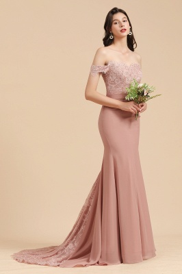 Charming Off the Shoulder Lace Mermaid Party Gown Slim Bridesmaid Dress_4