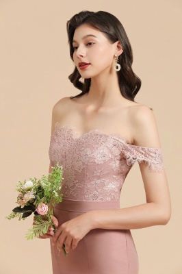Charming Off the Shoulder Lace Mermaid Party Gown Slim Bridesmaid Dress_8