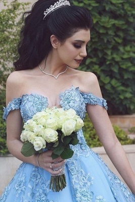 Off Shoulder 3D Floral Pattern Aline Bridal Gown Sweetheart Long Wedding Dress_1